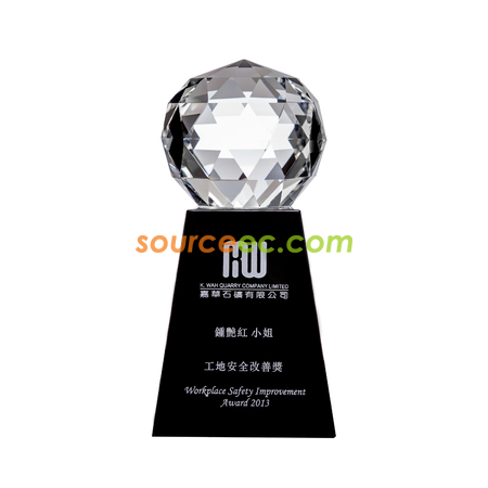 禮品訂造球狀黑座水晶獎杯紀念品