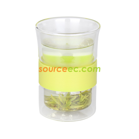 禮品訂造260ML雙層矽膠玻璃杯紀念品