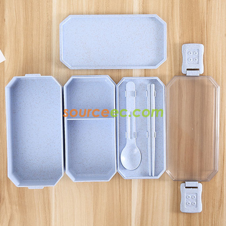 禮品訂造雙層飯盒塑膠可微波學生便當盒餐具套裝日式餐具紀念品