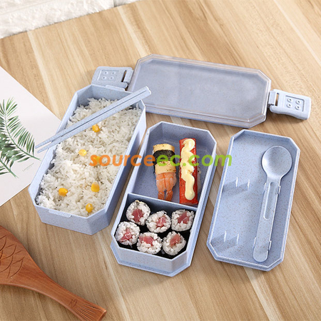 禮品訂造雙層飯盒塑膠可微波學生便當盒餐具套裝日式餐具紀念品