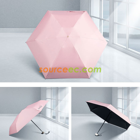 禮品訂造五摺折疊黑膠迷你雨傘紀念品