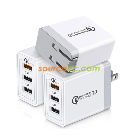 5V3A美規旅行充閃充高通QC 3.0快充手機充電器美標30W 3usb充電頭