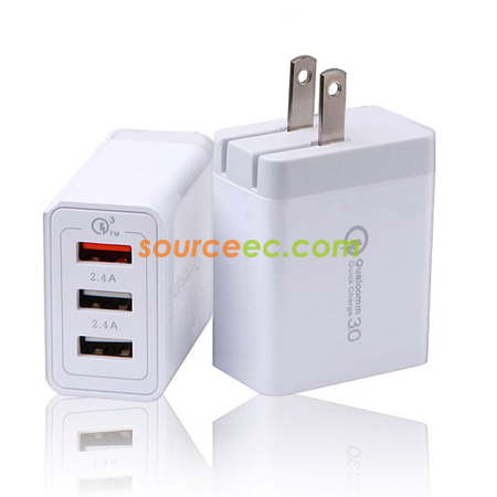 禮品訂造5V3A美規旅行充閃充高通QC 3.0快充手機充電器美標30W 3usb充電頭紀念品