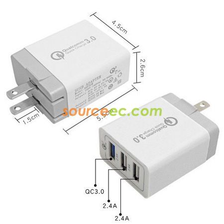 禮品訂造5V3A美規旅行充閃充高通QC 3.0快充手機充電器美標30W 3usb充電頭紀念品