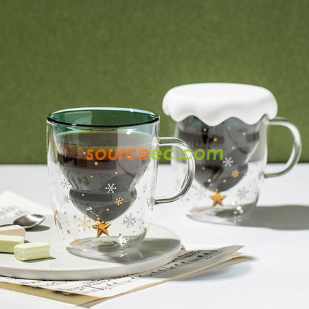 禮品訂造星願杯星空聖誕樹杯雙層杯禮品杯玻璃杯聖誕杯子紀念品