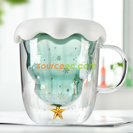 禮品訂造星願杯星空聖誕樹杯雙層杯禮品杯玻璃杯聖誕杯子紀念品