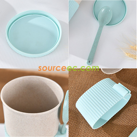 禮品訂造350ML 小麥秸稈纖維水杯帶調羹紀念品