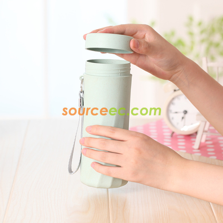 禮品訂造550ML 環保竹纖維加厚水杯清新運動掛繩杯辦公室簡約帶蓋茶杯紀念品