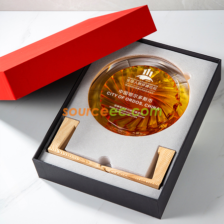 禮品訂造圓形琉璃獎座紀念品