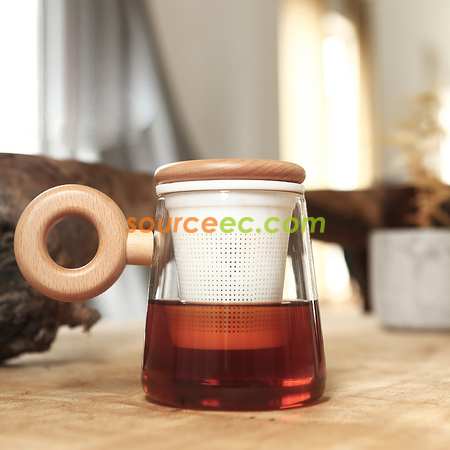 禮品訂造木手柄創意泡茶玻璃杯紀念品
