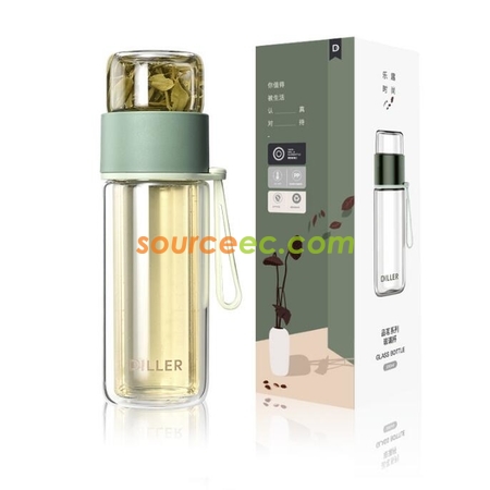 禮品訂造280ML 便攜式茶水分離水杯雙層玻璃泡茶杯辦公杯紀念品