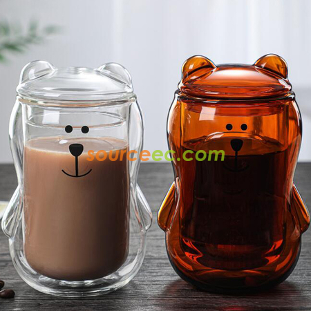 禮品訂造可愛小熊雙層玻璃杯紀念品