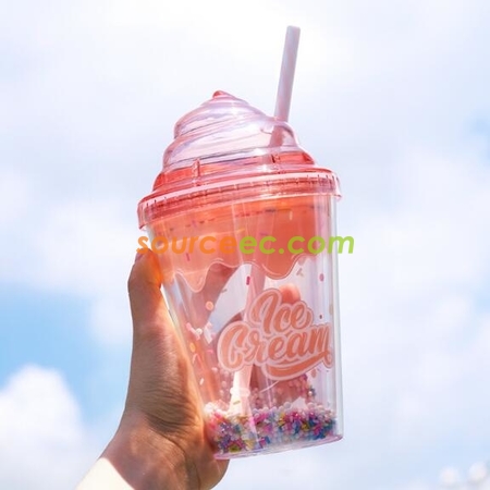 禮品訂造380ML塑膠吸管杯紀念品