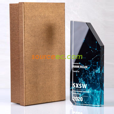 禮品訂造立方幻彩水晶獎座紀念品