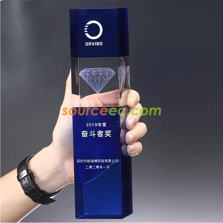 禮品訂造鑽石方柱水晶獎座紀念品