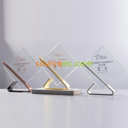 禮品訂造正方形金屬水晶獎座紀念品