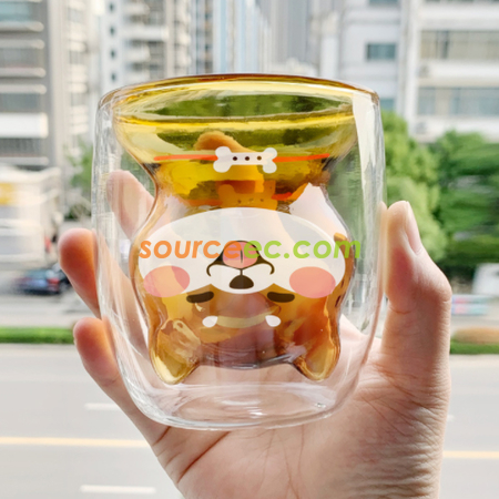 禮品訂造柴犬創意雙層玻璃杯紀念品