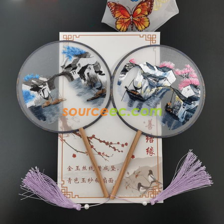 禮品訂造雙面刺繡長柄團扇紀念品