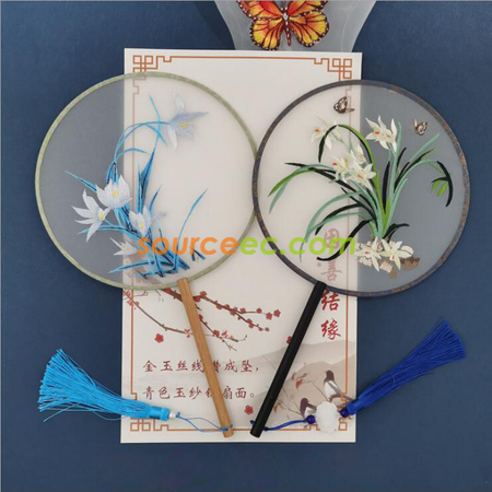禮品訂造雙面刺繡長柄團扇紀念品