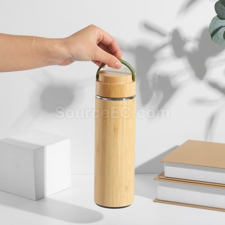 禮品訂造手提蓋竹殼保溫杯紀念品