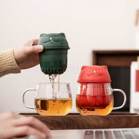 禮品訂造招財貓玻璃泡茶杯紀念品