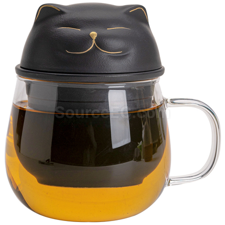 禮品訂造招財貓玻璃泡茶杯紀念品