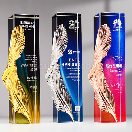 禮品訂造羽毛水晶獎盃紀念品