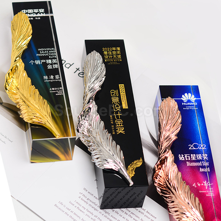禮品訂造羽毛水晶獎盃紀念品