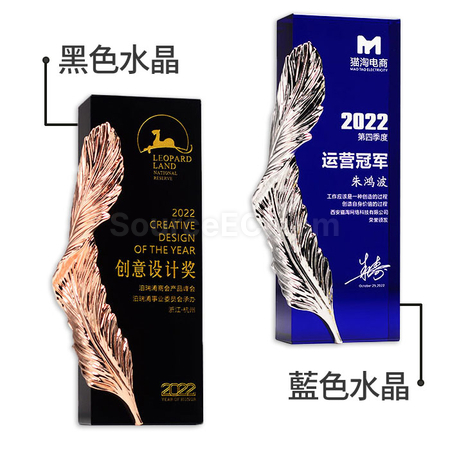 禮品訂造羽毛水晶獎盃紀念品
