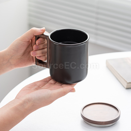 禮品訂造帶蓋木柄陶瓷杯紀念品