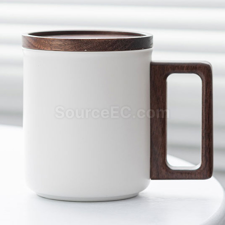 禮品訂造帶蓋木柄陶瓷杯紀念品