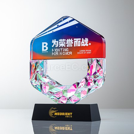 禮品訂造炫彩水晶獎座紀念品