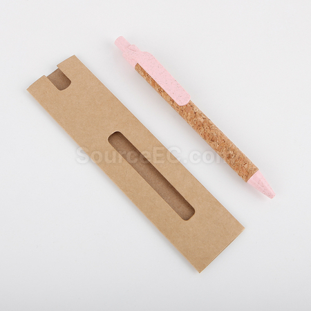 禮品訂造小麥秸稈軟木按壓筆紀念品