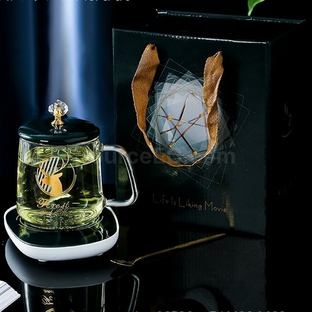 禮品訂造自動恆溫玻璃杯發熱墊套裝紀念品
