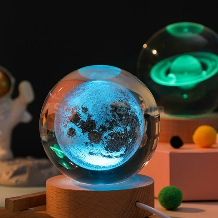 禮品訂造3D內雕USB七彩水晶球燈紀念品