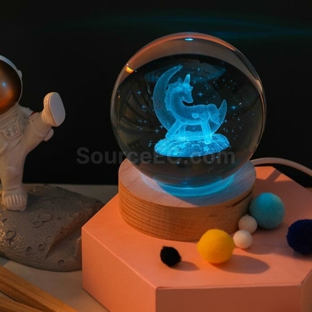 禮品訂造3D內雕USB七彩水晶球燈紀念品