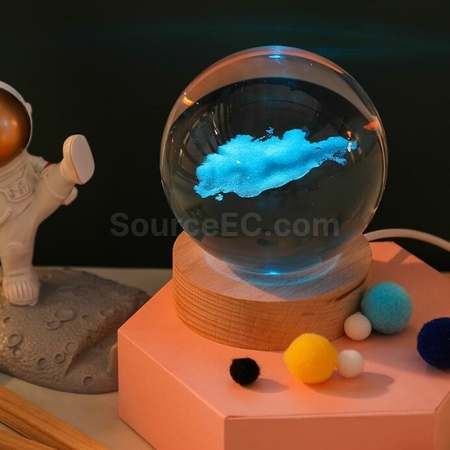 禮品訂造3D內雕USB七彩水晶球燈紀念品