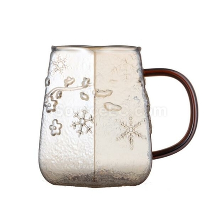 禮品訂造雪花紋玻璃帶把手咖啡杯紀念品