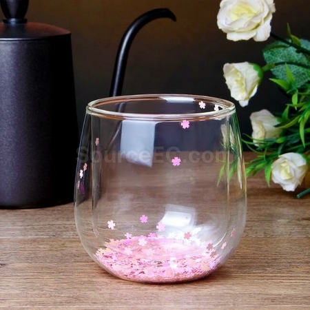 禮品訂造浪漫櫻花雙層玻璃杯紀念品