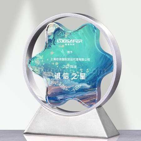 禮品訂造立體五星金屬水晶獎座紀念品