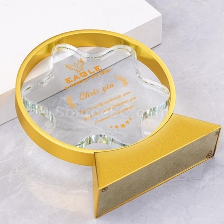 禮品訂造立體五星金屬水晶獎座紀念品
