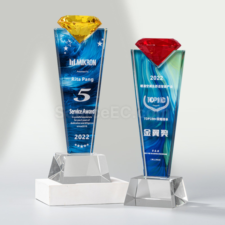 禮品訂造彩色鑽石水晶獎座紀念品