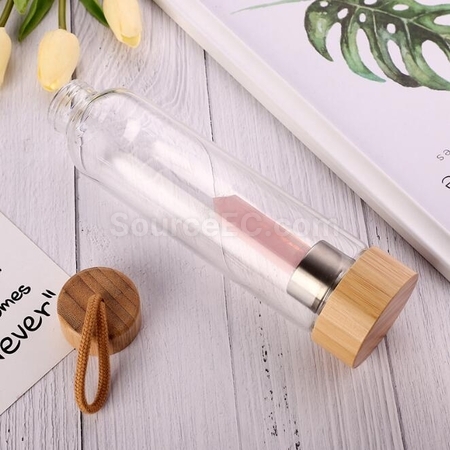 禮品訂造天然水晶柱竹蓋高硼玻璃杯紀念品