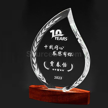 禮品訂造發光實木底座水晶紀念品