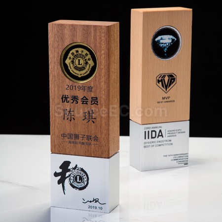 禮品訂造琉璃水晶實木獎座紀念品