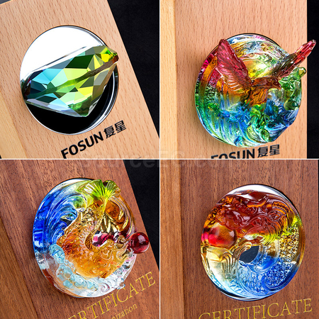 禮品訂造琉璃水晶實木獎座紀念品