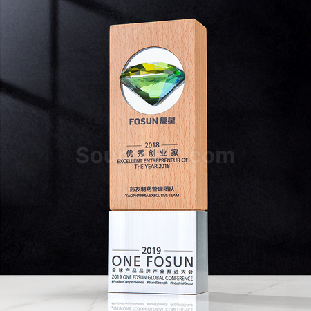 禮品訂造琉璃水晶實木獎座紀念品