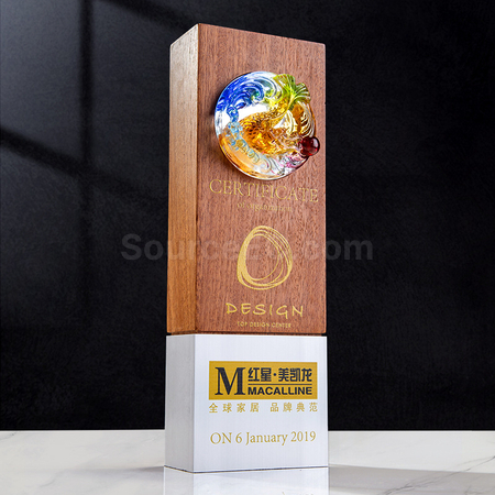 禮品訂造琉璃水晶實木獎座紀念品