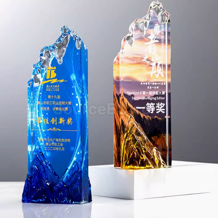 禮品訂造創意山峰水晶獎座紀念品
