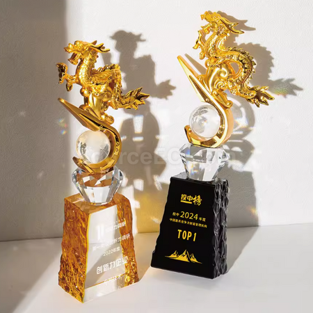 禮品訂造創意龍年琉璃水晶獎座紀念品